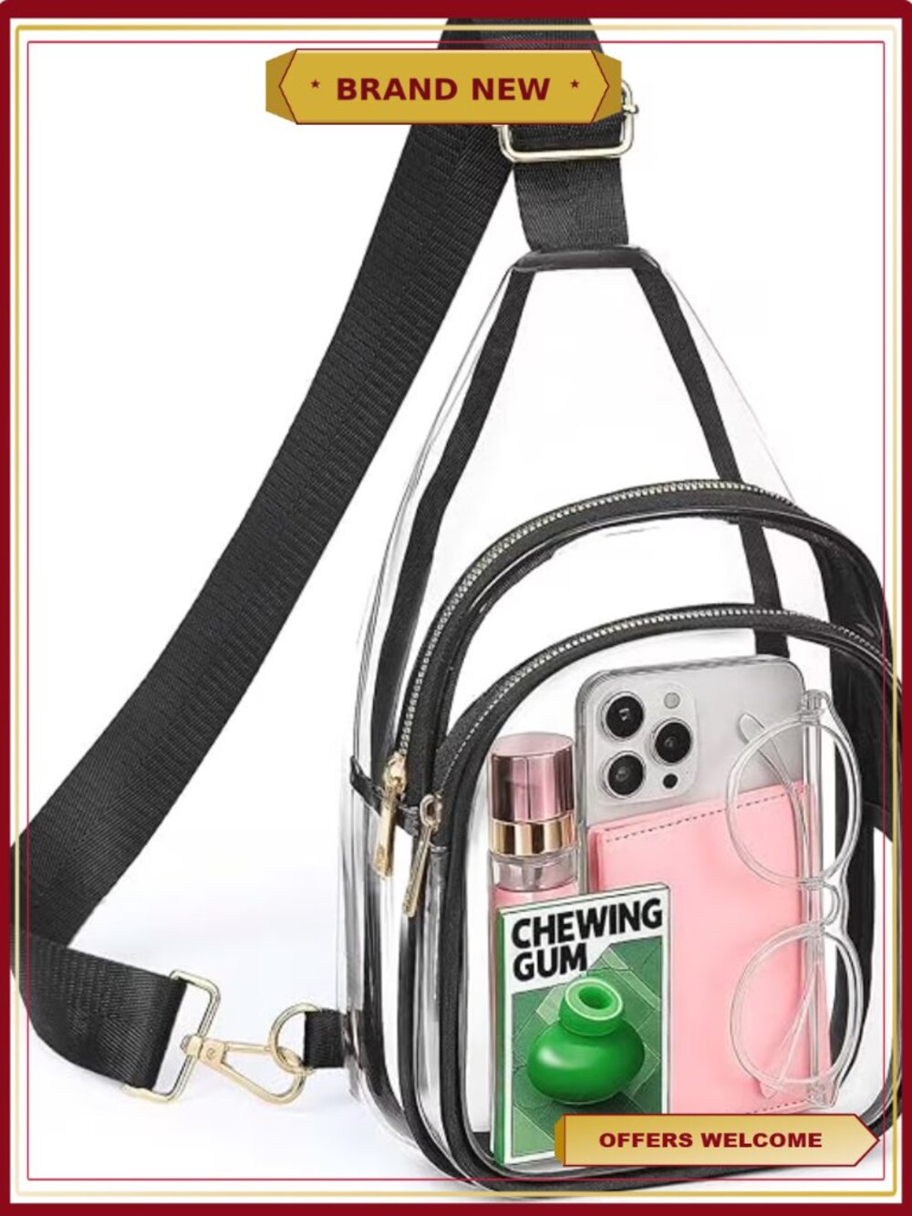 Clear Sling Bag Stadium Approved Crossbody Purse for Concerts Events